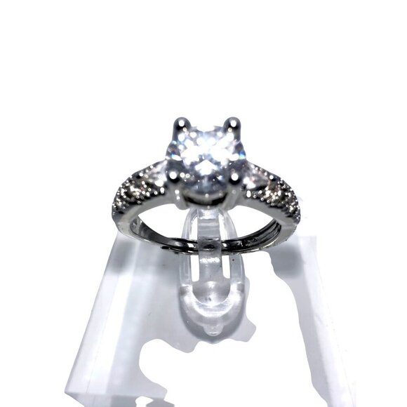 moissanite and cubic zirconia Jewelry - Cubic Zirconia & Moissanite Silver Tone Adjustable Ring